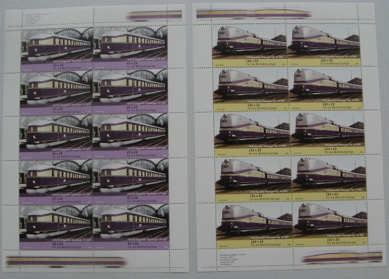  2006, Deutschland, Satz: 2 Stk Briefmarkenbögen: Wohlfahrt: Züge in Deutschland postfrisch   