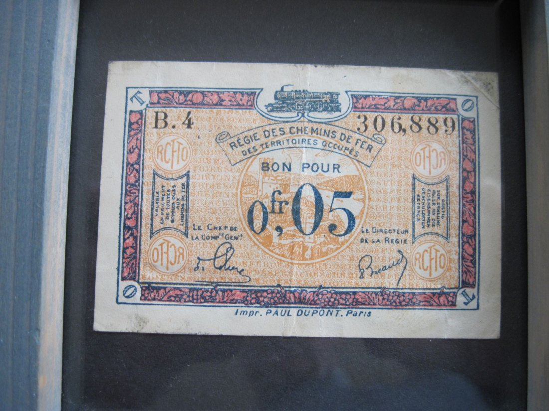  Deutsches Reich, Eisenbahn, 1926, Besetztes Rheinland 0,05 Franc Banknote    