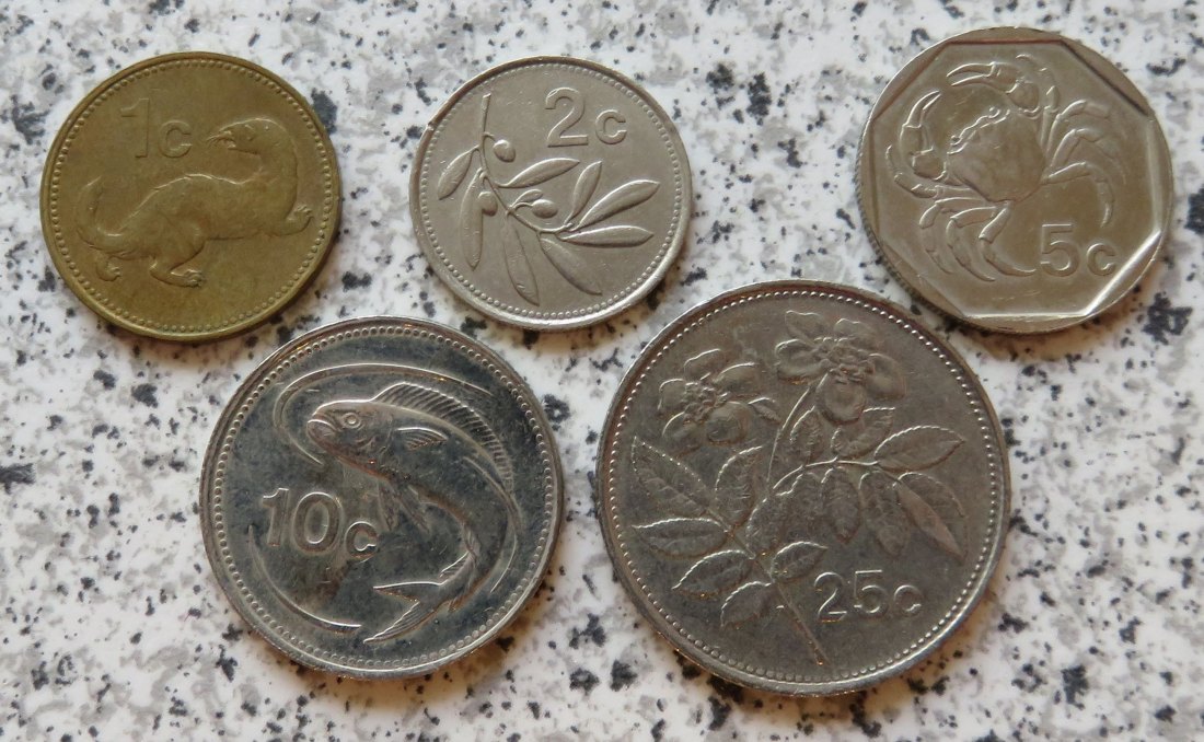  Malta 1 Cent bis 25 Cent, kleines Lot   