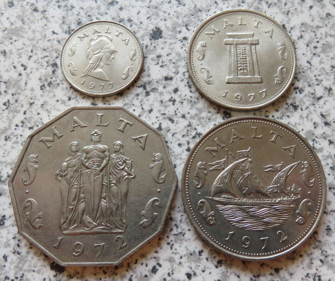  Malta 2 Cents 1977 bis 50 Cents 1972, kleines Lot   