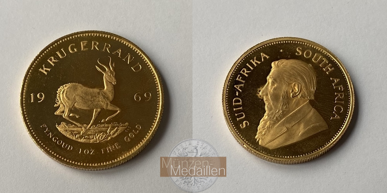 Süd Afrika MM-Frankfurt Feingewicht: 31,1g Gold 1oz Krügerrand 1969 vorzüglich