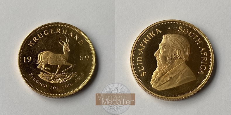 Süd Afrika MM-Frankfurt Feingewicht: 31,1g Gold 1oz Krügerrand 1969 vorzüglich