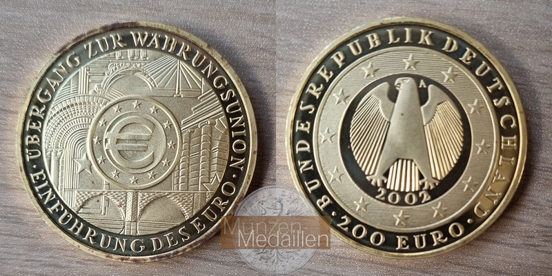 BRD  200 Euro MM-Frankfurt KM#220 Feingold: 31,1g Einführung des Euro 2002 A 