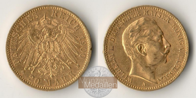 Dt. Kaiserreich, Preussen. Wilhelm II. MM-Frankfurt Feingold: 7,16g 20 Mark 1900 A 
