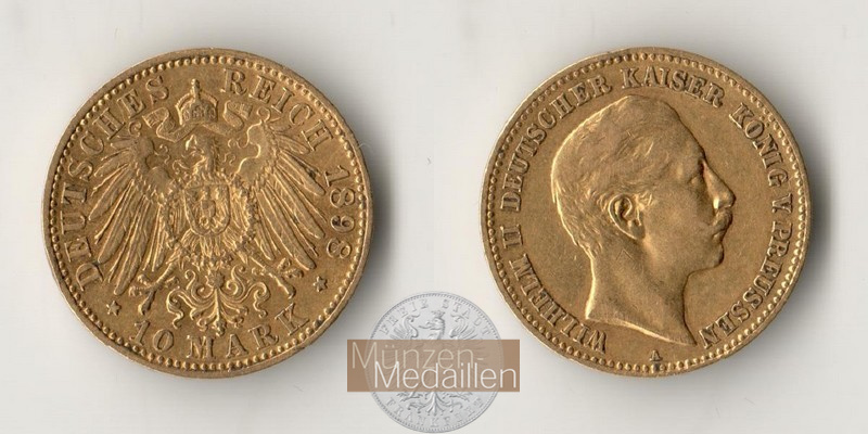 Deutsches Kaiserreich, Preussen. MM-Frankfurt Feingewicht: 3,58g Gold Wilhelm II. 1888-1918. 10 Mark 1898 A 