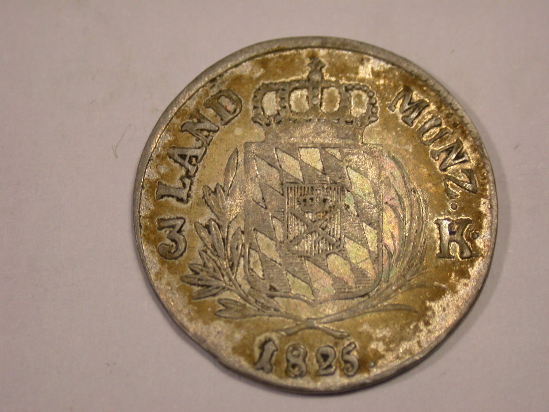 J03 Bayern 3 Kreuzer 1825 in ss/ss+ Originalbilder