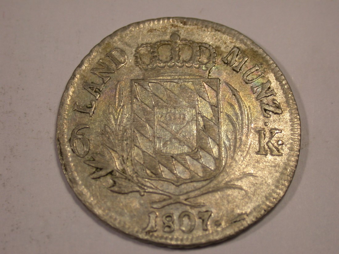 J03 Bayern 6 Kreuzer 1807 in ss/ss-vz Originalbilder