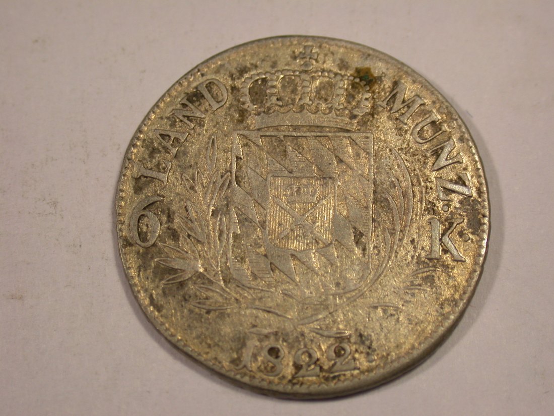 J03 Bayern 6 Kreuzer 1822 in ss Originalbilder