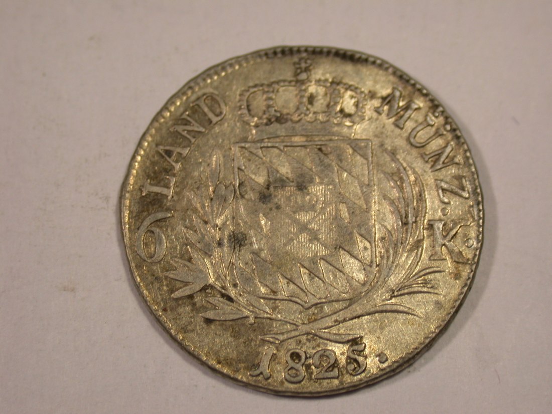 J03 Bayern 6 Kreuzer 1825 in ss/ss+ Originalbilder