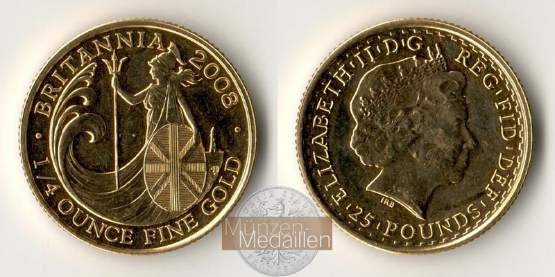 Grossbritannien  25 Pounds MM Frankfurt Feingold: 7,81g Stehende Britannia 2008 