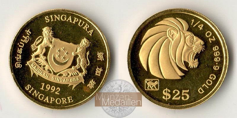 Singapur MM-Frankfurt Feingold: 7,78g 25 Dollar 1992 