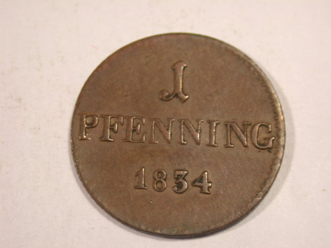 J03 Bayern 1 Pfennig 1834 in ss-vz Originalbilder