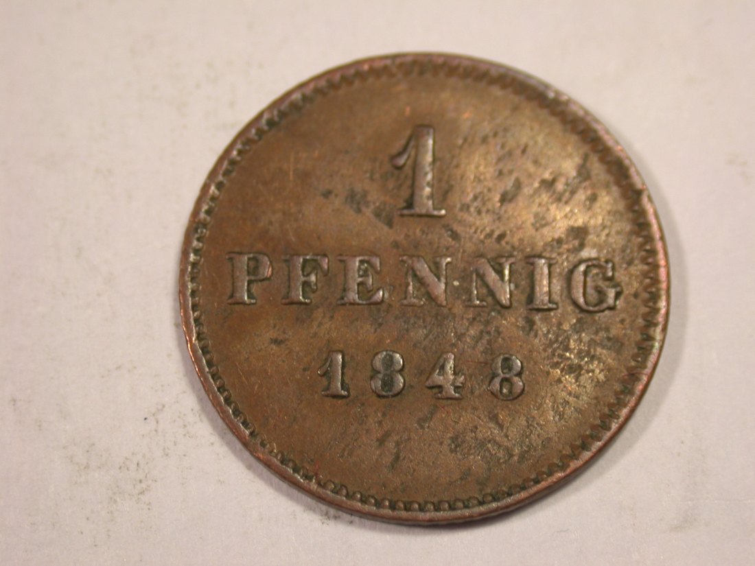 J03 Bayern  1 Pfennig  1848 in ss/ss-vz    Originalbilder   