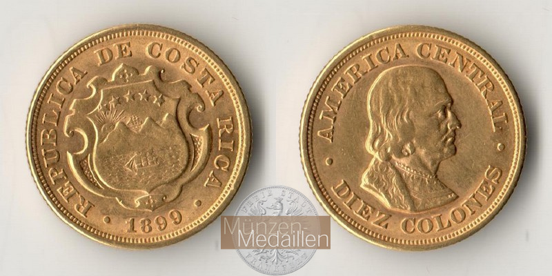 Costa Rica MM-Frankfurt  Feingewicht: 7g 10 Colones 1899 