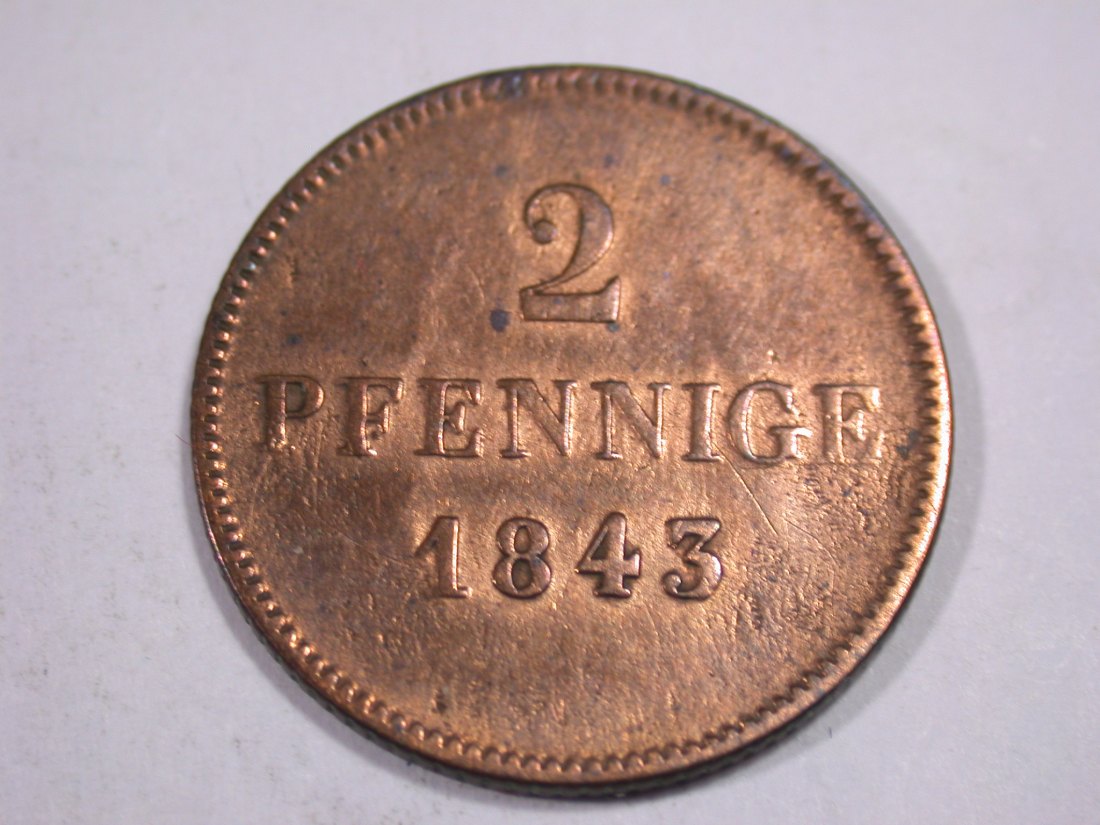 J03 Bayern 2 Pfennig 1843 in ss+ l.geputzt R Originalbilder