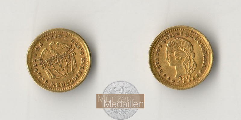 Kolumbien, MM-Frankfurt  Feingold: 1,44g 1 Peso 1872 