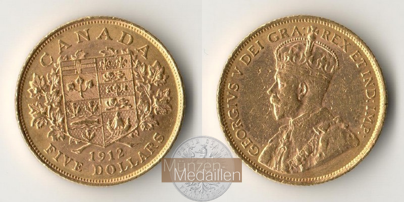 Kanada  5 Dollar  1912 MM-Frankfurt Feingold: 7,52g Georg V. 1910-1936  