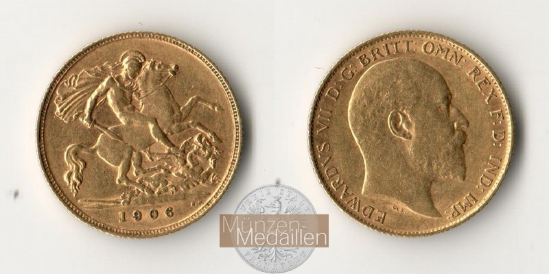 Grossbritannien, Edward VII. 1902-1910 MM-Frankfurt Feingold: 3,66g 1/2 Sovereign 1906 