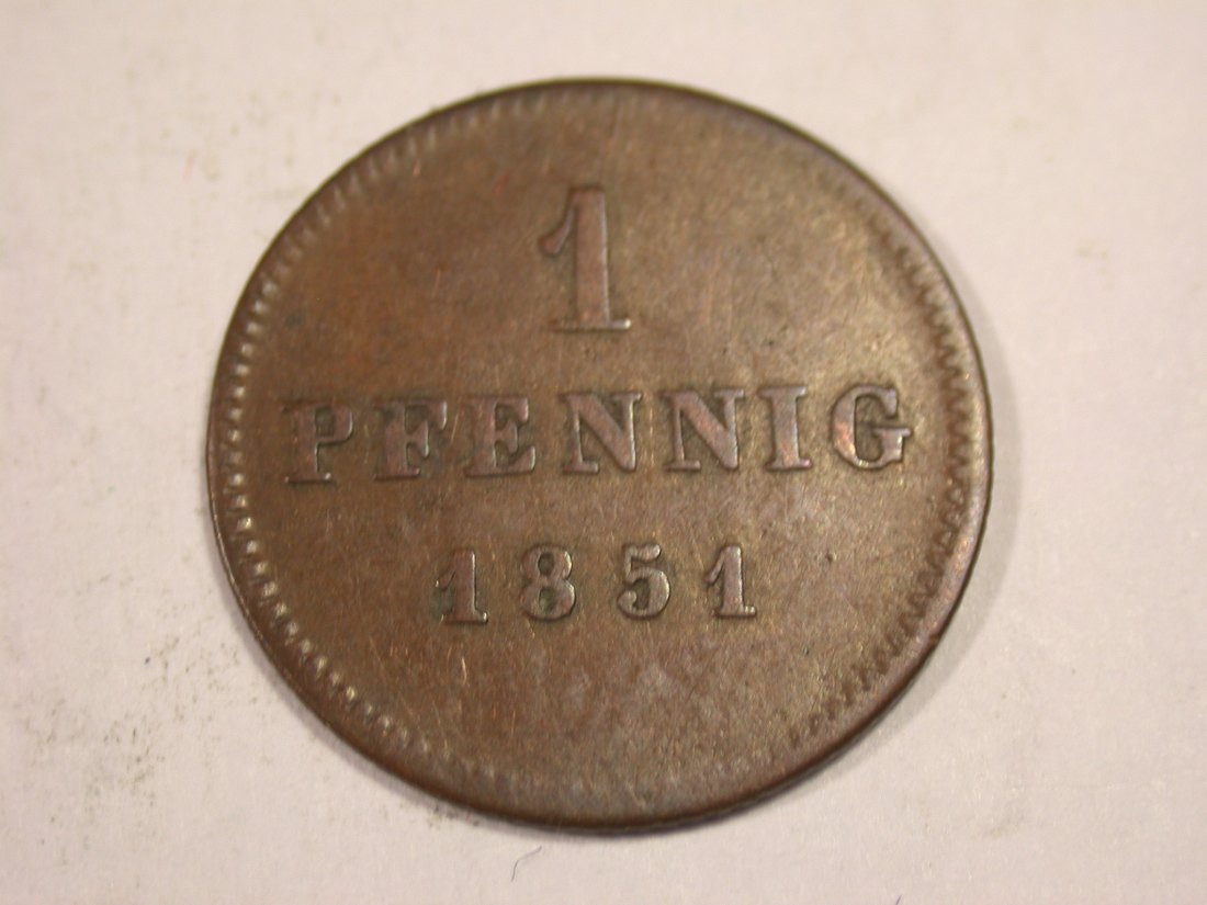J03 Bayern 1 Pfennig 1851 in ss-vz Originalbilder