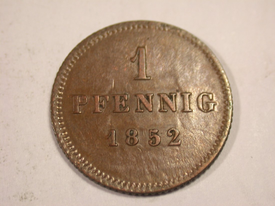  J03  Bayern  1 Pfennig 1852 in ss-vz  Originalbilder   