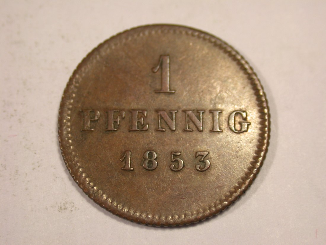  J03  Bayern  1 Pfennig 1853 in ss+  Originalbilder   