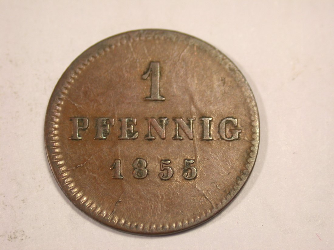  J03  Bayern  1 Pfennig 1855 in ss+  m.Lichtenrader Prägung  Originalbilder   