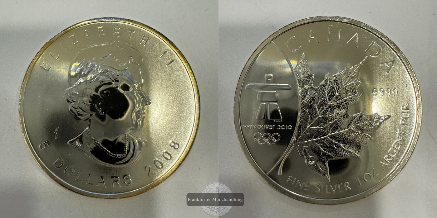 Kanada 5 Dollar 2008 Vancouver 2010 FM-Frankfurt  Feinsilber: 31,1g   