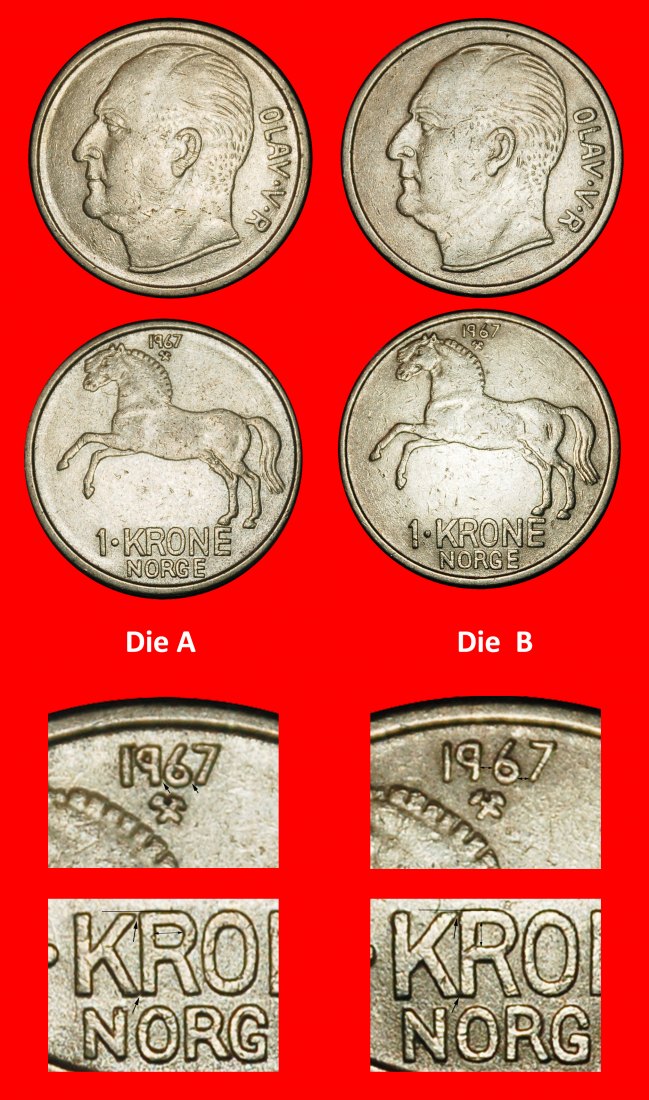  Ⰶ PFERD (1958-1973): NORWEGEN ★ 1 KRONE 1967 2 ENTDECKUNG MÜNZE! OLAV V. (1957-1991)★OHNE VORBEHALT!   