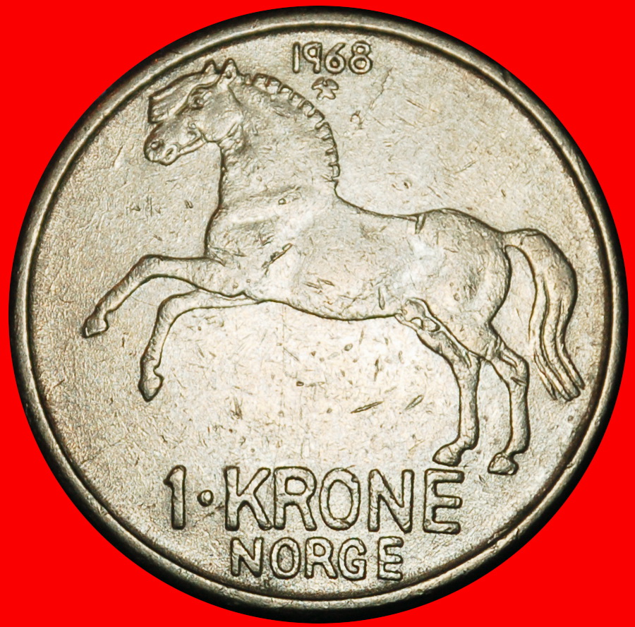  Ⰶ HORSE (1958-1973):NORWAY ★ 1 CROWN 1968 DISCOVERY COIN! OLAV V (1957-1991)★LOW START ★ NO RESERVE!   