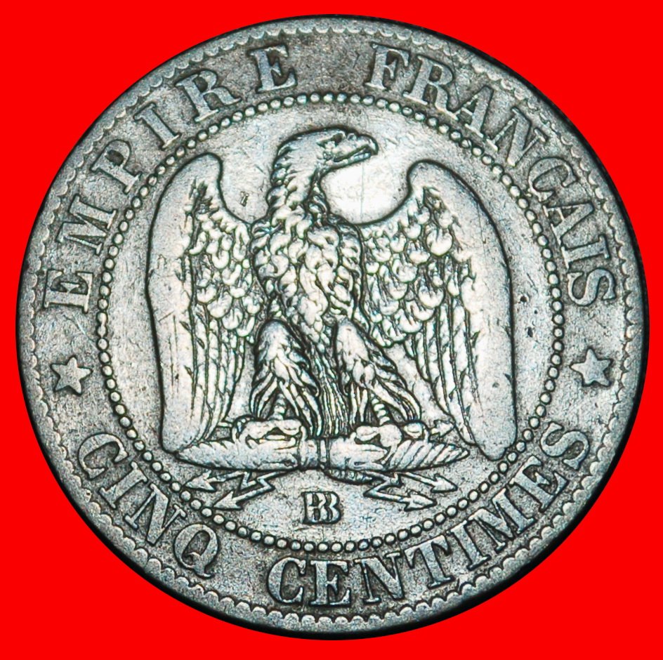  Ⰶ NO WREATH (1853-1857): FRANCE ★5 CENTIMES 1855BB! NAPOLEON III (1852-1873)★LOW START ★ NO RESERVE!   