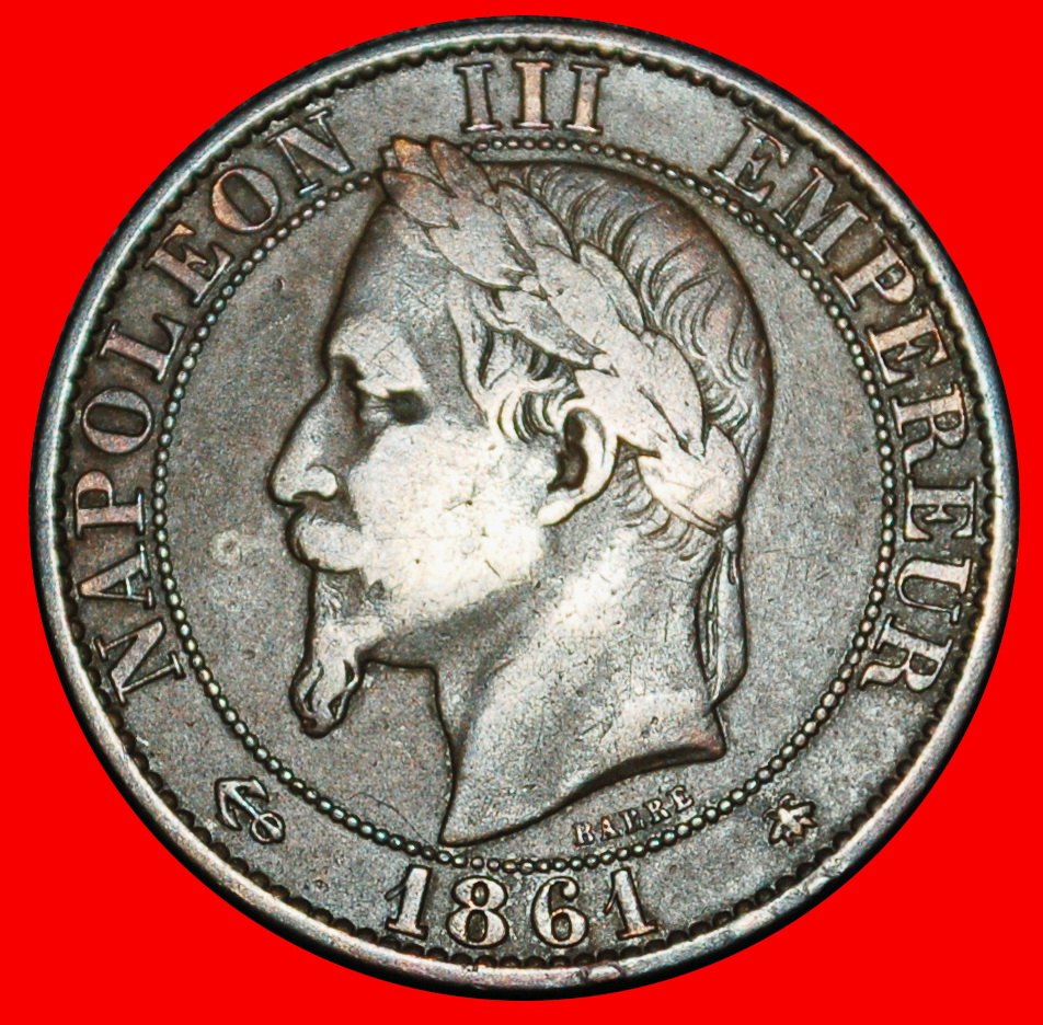 Ⰶ WREATH (1861-1865):FRANCE★5 CENTIMES 1861A ANCHOR★NAPOLEON III (1852-1873)★LOW START ★ NO RESERVE!