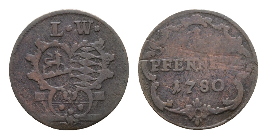  Altdeutschland; Löwenstein-Wertheim; Kleinmünze 1780   