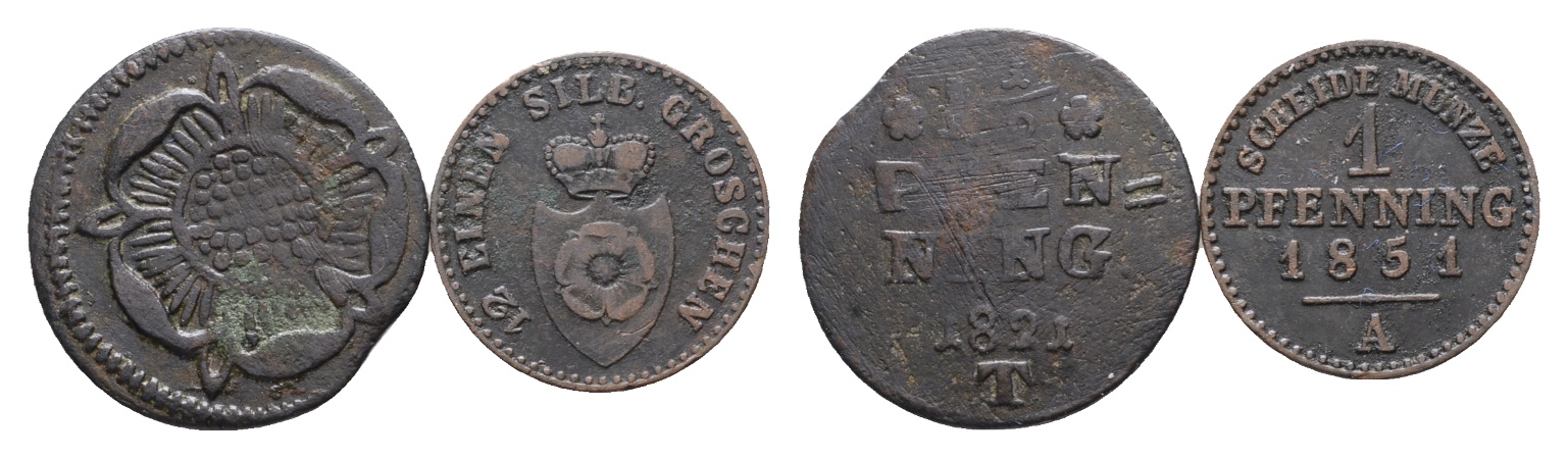  Altdeutschland; 2 Kleinmünzen 1821 / 1851   