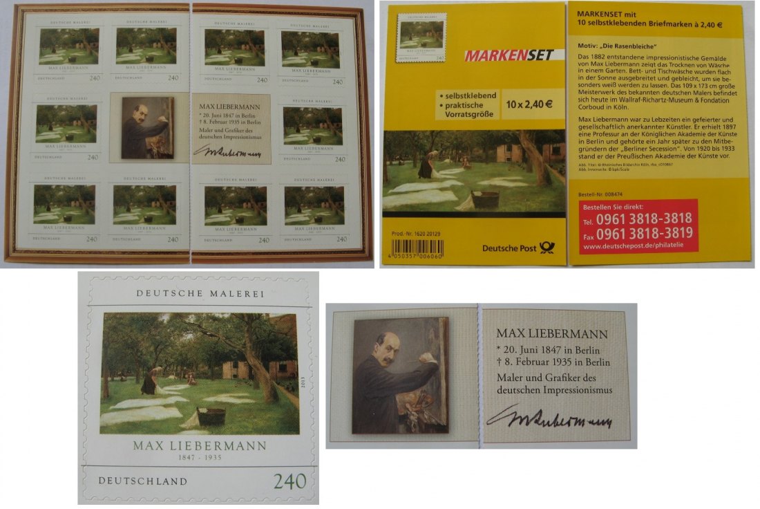  2013, Deutschland, Markenset/Folienblatt: Max Liebermann, postfrisch, 10*240 ct   
