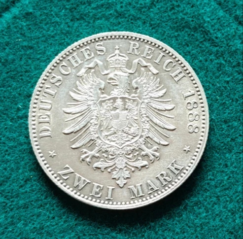 2 MARK Preußen 1888 JÄGER 98 SS/VZ   