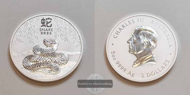  Australien  2 Dollar 2025 Jahr der Schlange FM-Frankfurt Feinsilber: 62,14g   