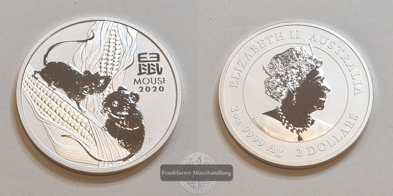  Australien 2 Dollar 2020 Jahr der Maus FM-Frankfurt Feinsilber: 62,14g   