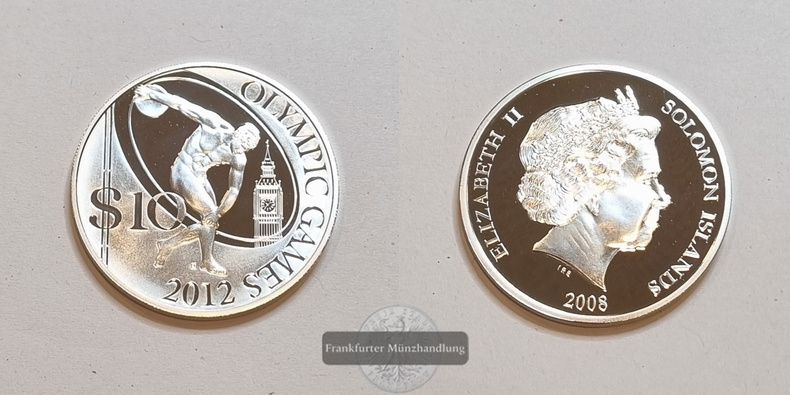  Solomon Island 10 Dollar 2008, Olympische Sommerspiele London 2012 FM-Frankfurt Feinsilber: 18,5g   
