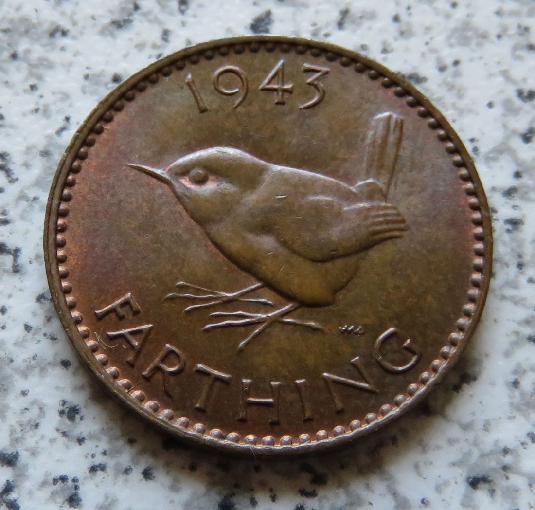  Großbritannien 1 Farthing 1943, Erhaltung   