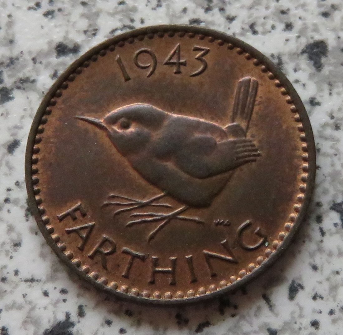  Großbritannien 1 Farthing 1943, Erhaltung   