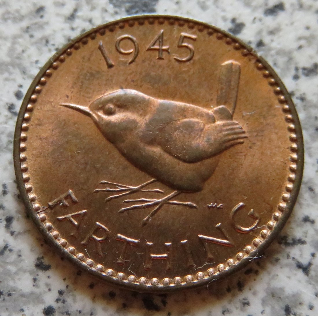  Großbritannien 1 Farthing 1945, Erhaltung   