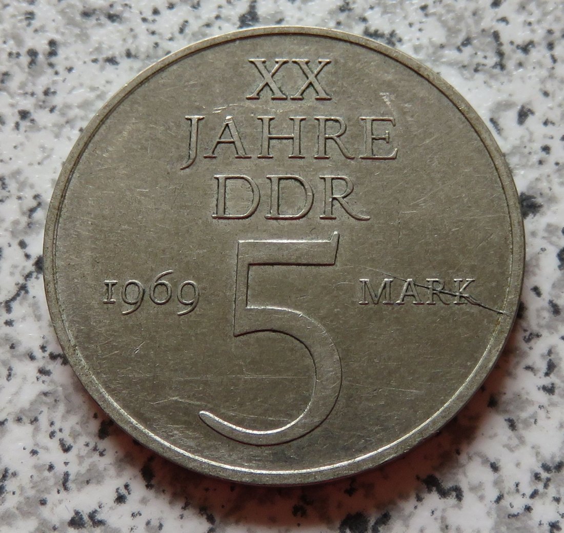  DDR 5 Mark 1969 XX. Jahrestag, 10,1 Gramm, Version mit höherem Nickelanteil   