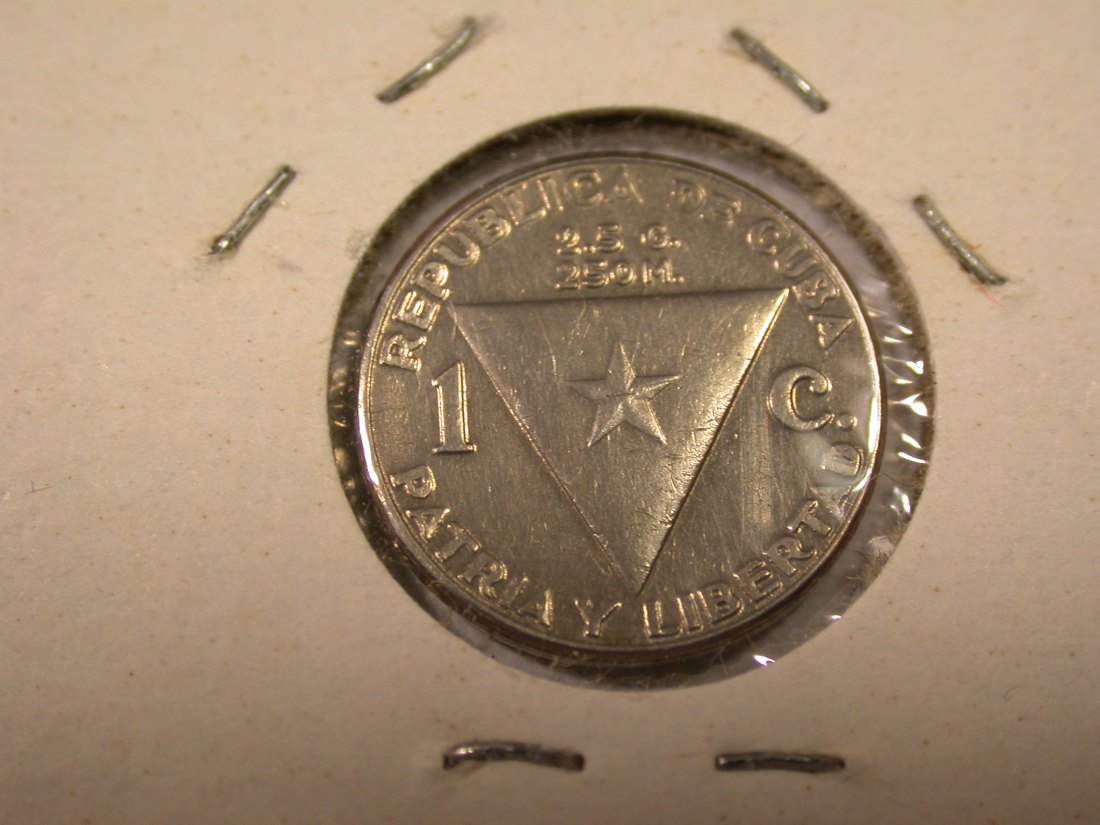  J21  Kuba 1 Centavo 1958 in ss-vz   Silber  Originalbilder   