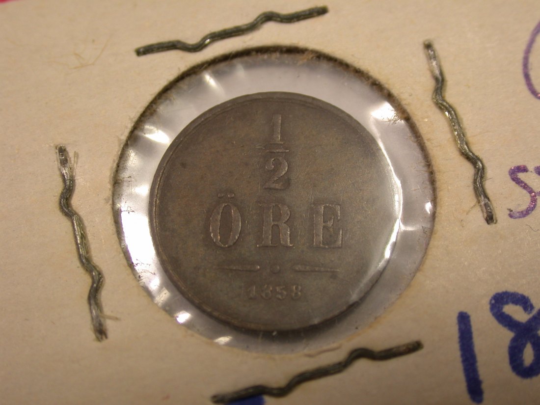 J21 Schweden 1/2 Öre 1858 in ss-vz Originalbilder