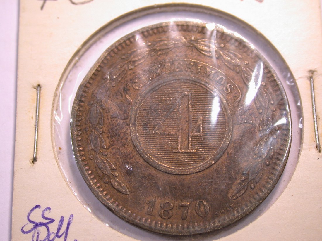 J21 Paraguay 4 Centesimos 1870 in ss, Randfehler Originalbilder
