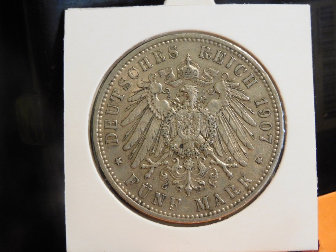  GERMANY 5 MARK 1907 SAXONY.GRADE-PLEASE SEE PHOTOS.   