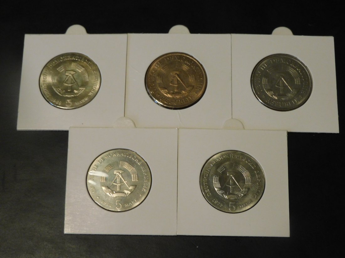  GERMANY 5X 5 MARK 1968-1969 X2-1972-75 DDR.GRADE-PLEASE SEE PHOTOS.   