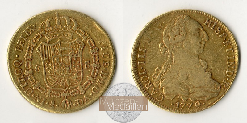 Chile, span. Kolonie Karl III. 1759-1788 MM-Frankfurt  Feingold: 24,39g 8 Escudos 1779 DA 