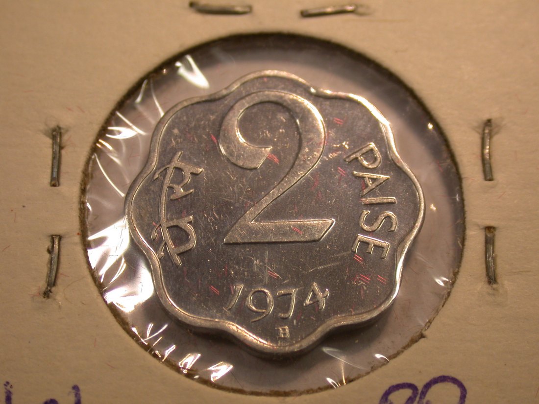 J04 Indien 2 Paise 1974 in Proof R Originalbilder