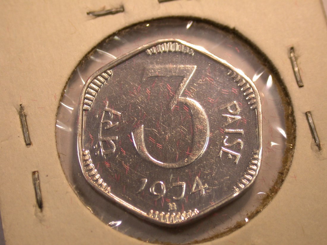  J04  Indien  3 Paise 1974 in Proof   R  Originalbilder   